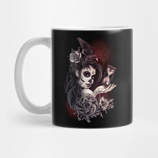 Sugar Skull day of the dead Girl with Crow Roses Mug